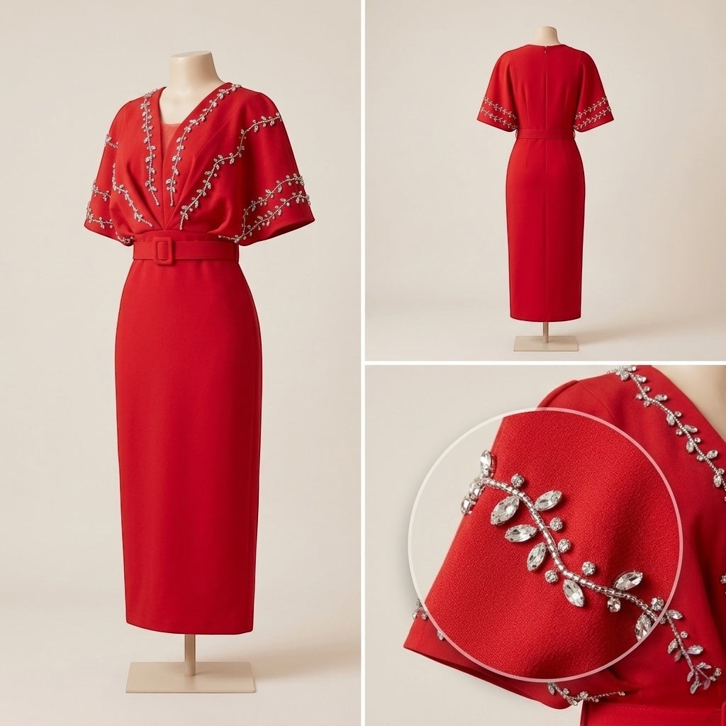 Robe Crayon Rouge Passion Ceinturée