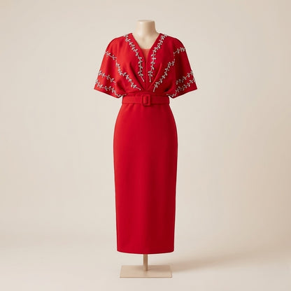 Robe Crayon Rouge Passion Ceinturée