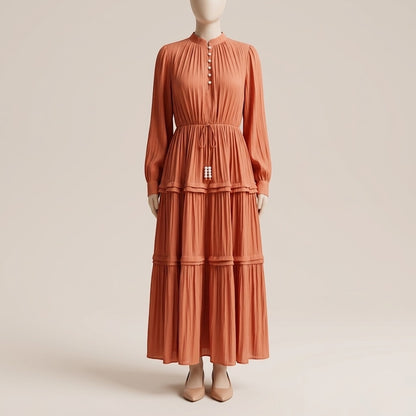 Robe Bohème romantique Plissée à Volants – Couleur Ambre