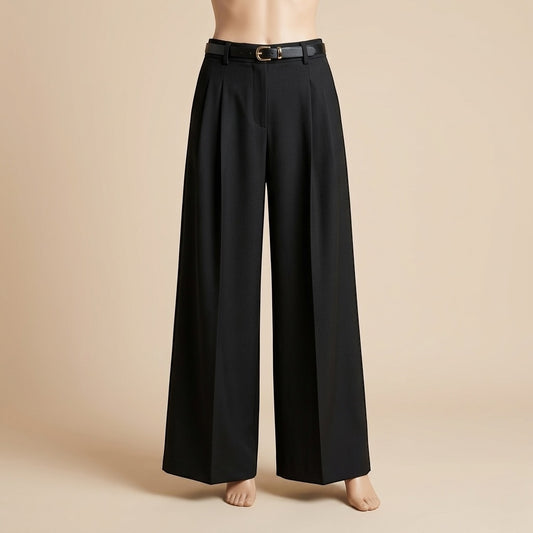 Pantalon Large à Pinces Noir+ ceinture – Coupe Palazzo